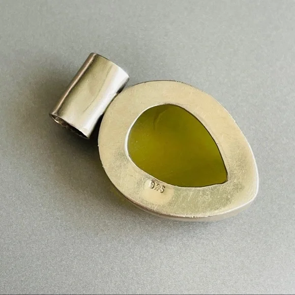 Natural Yellow Druzy Stone Sterling Silver Teardrop Pendant Vintage - Picture 6 of 6